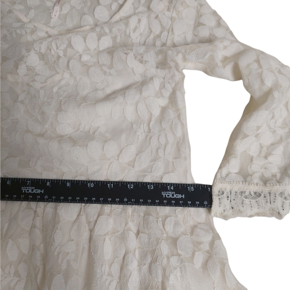 Free People Cream Floral Pattern Lace Dress Size 8 Skater Girl Lined Half Sleeve - Picture 8 of 11